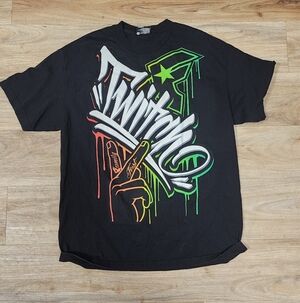 Famous Stars & Straps Black Tee with Neon Graphics